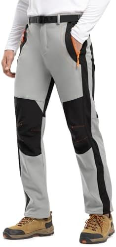 TBMPOY Men's Snow Ski Hiking Pants Waterproof Winter Fleece Lined Pants Camping Skiing Ice Fishing Pants with Belt