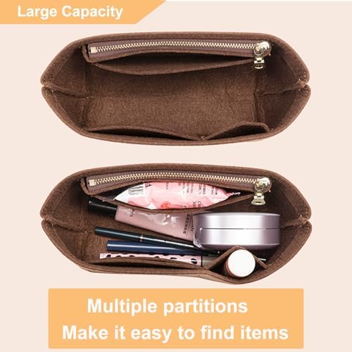Doxo Small Purse Organizer Insert for Handbags, Felt Neverfull BB Organizer Insert,Mini Tote Bag Organizer with Zipper Pocket, Fit Neverfull BB Longchamp Xtra Energy S and More, Brown-XS