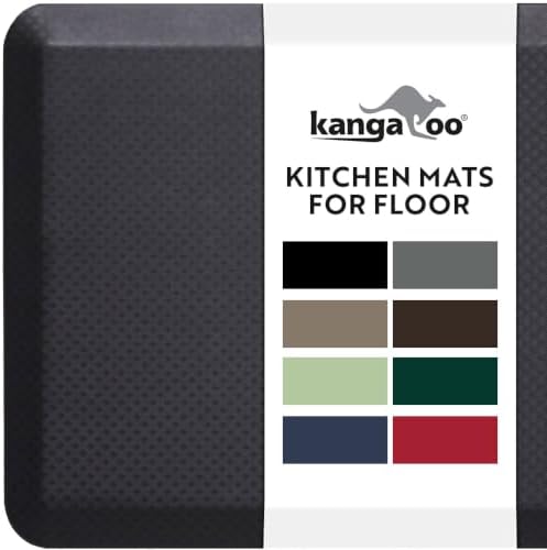 KANGAROO Anti Fatigue Mats for Kitchen Floor, 70x24 Runner, 3/4 Inch Cushioned Ergonomic Mat, Reduce Foot Pressure, Waterproof Comfort Rug for Under Sinks, Office Standing Desk, Store Floors, Onyx