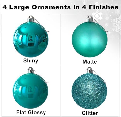 Teal 4.0" Large Christmas Balls - Christmas Tree Decoration Ornaments Shatterproof Hanging Balls for Birthday Halloween Holiday Wedding Decorations Set of 4pcs