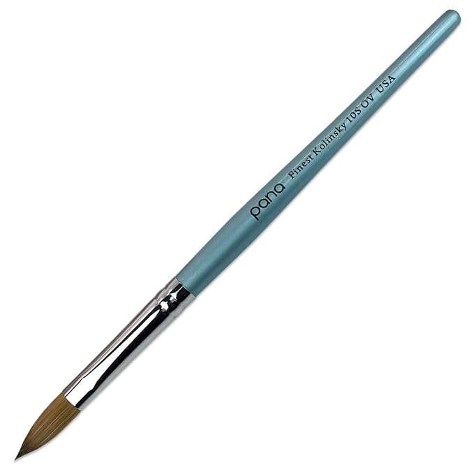 pana USA Acrylic Nail Brush100% Pure Kolinsky Hair New Teal Wood Handle with Silver Ferrule Oval Crimped Shaped Style (Size # 10)
