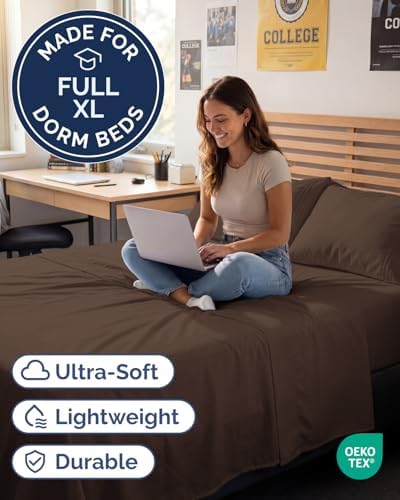 Full XL Sheets - 4 Piece Full XL Sheet Set - Breathable & Cooling - Brown