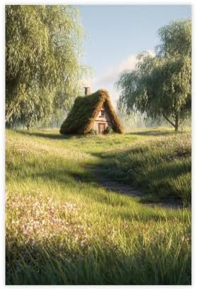 JDBeehpy Thatched Cottage Wildflower Meadow Wall Prints Unframed 24x36inch