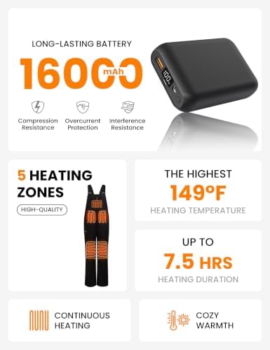 Heated Insulated Bib Overalls for Women with 16000mAh Power Bank, Outdoor Snow bibs Warm Skiing Snowboard Pants