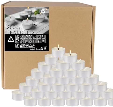 200 Pack White Bulk Candles, 6 Hour Unscented Tea Lights Candles