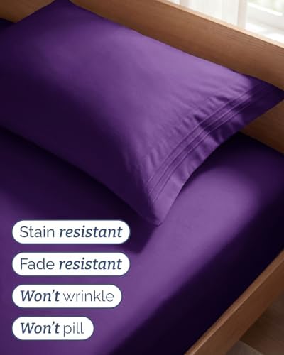 Twin Size 3 Piece Sheet Set - Comfy Breathable & Cooling Sheets - Purple
