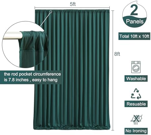 Hunter Green Backdrop Curtain for Parties Wrinkle Free Dark Green Photo Curtains Backdrop Drapes Fabric Decoration for Baby Shower Birthday Party Photography 5ft x 8ft,2 Panels