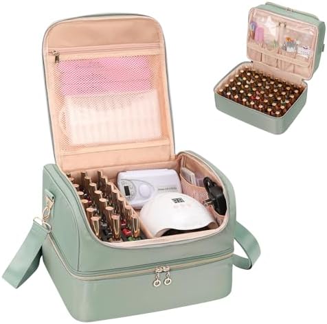 CUBETASTIC Nail Polish Organizer, Nail Tech Organizers and Storage Case Holds 69 Bottles Nail Polish & Nail Lamp, Travel Nail Supplies bag for Nail Tech Kit & Manicure Tools, Green