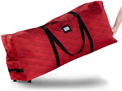 ZOBER 600D Oxford Fabric Large Rolling Christmas Tree Storage Bag - Fits 9 Ft Artificial Trees - Waterproof Christmas Tree Bag For Storage Box For Xmas, Durable Handles and Wheels - Quilted Red