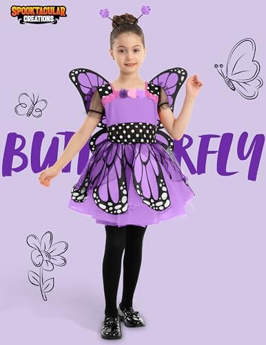 Spooktacular Creations Child Girls Butterfly Costume, Toddlers Butterfly Outfit w/Wings Headband for Kids Halloween Parties