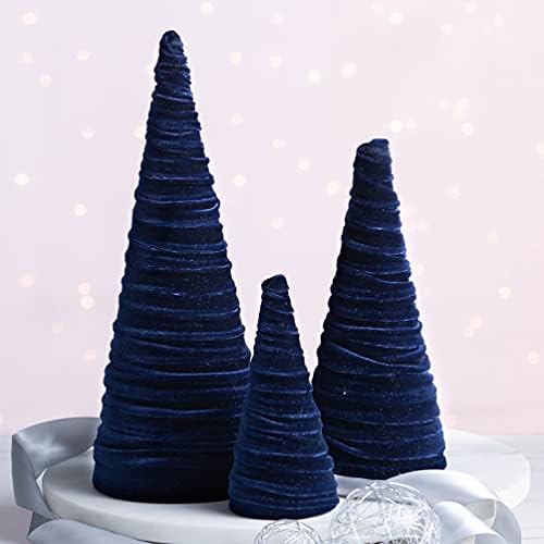 Navy Velvet Trees Set of 3, Elegant Mantel Décor, Handcrafted Holiday Entryway, Minimalist Gift for, Valentine Tabletop, Winter Decor (Navy)