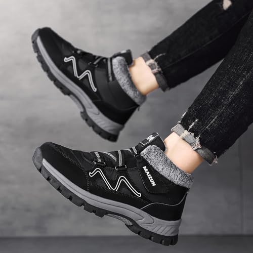 Moodeng Mens Winter Boots Casual Lightweight Snow Boots Warm Fur Lined Hiking Boots Water-Resistant Comfortable Ankle shoes Outdoor Walking