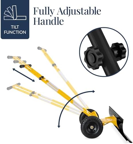 Best Choice Products 36in Galvanized Blade Heavy-Duty 2-Wheel Snow Pusher Hand Plow for Snow Removal w/Wheels, Adjustable Handle, Blade Angle - Yellow