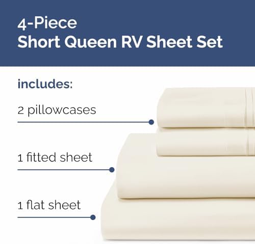 Short Queen Size 4 Piece Bed Sheet Set - RV Short Queen Sheets - Off White