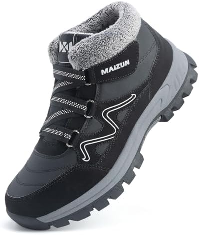 Moodeng Mens Winter Boots Casual Lightweight Snow Boots Warm Fur Lined Hiking Boots Water-Resistant Comfortable Ankle shoes Outdoor Walking