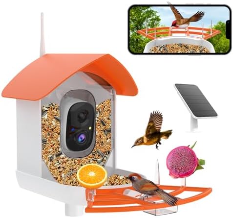 Fazoxo Bird Feeder with Camera,Birds House Camera,Solar Powered,Orange