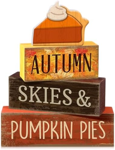 Lineshading 3 Pcs Fall Table Decor, Pumpkin Pie Wood Block Sign Home Tray