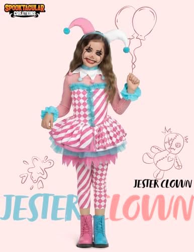 Spooktacular Creations Girls Clown Costume, Halloween Evil Clown Costume, Jester Dress for Girls Halloween