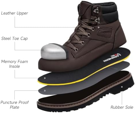 LARNMERN Steel Toe Work Boots Men Non Slip Waterproof Puncture Proof Shoes