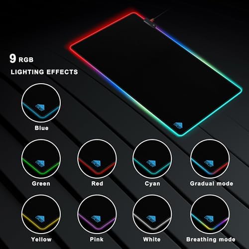 Cacoy 43"x24" RGB Large Gaming Mouse Pad, LED Extended Desk Mousepad, Black