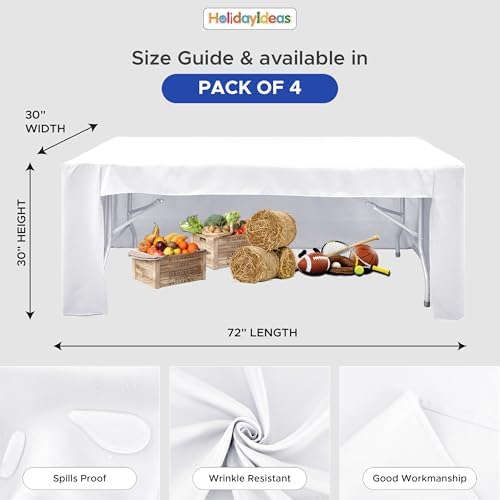 HolidayIdeas 4-Pack 6ft Open Back Fitted Tablecloths for Craft Shows White
