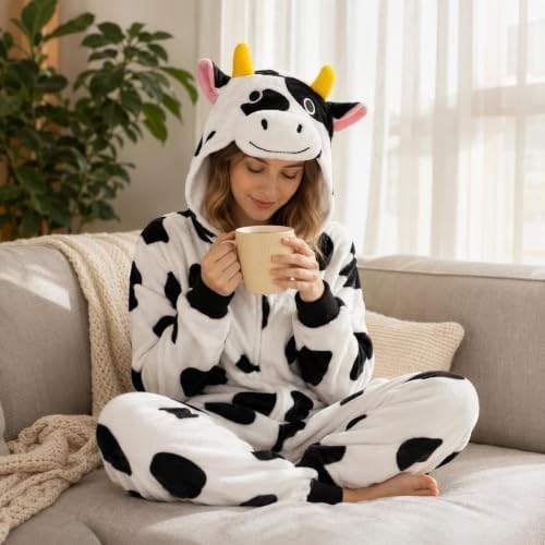 Snug Fit Unisex Adult Onesie Pajamas, Flannel Cosplay Animal One Piece Halloween Costume Sleepwear Homewear