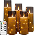 kakoya Flameless LED Candles with Timer 5 Pc Flickering Flameless Candles for Romantic Ambiance and Home Decoration Stable Acrylic Shell,with Embedded Star String，Battery Operated Candles（Grey）