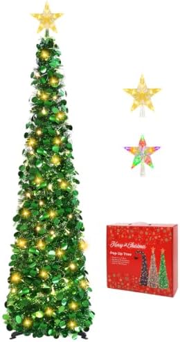 5FT Pop Up Christmas Tree with Lighted Top Star for Christmas Decorations