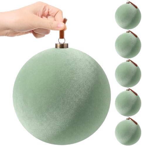 Weysat 6 Pcs 8 Inch Giant Velvet Christmas Ball Ornaments, Sage Green