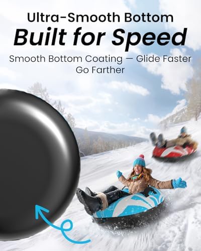 Snow Tube for Sledding Heavy Duty, Inflatable Snow Sled Innertube with Air Pump & Premium Canvas Cover for Kids Adult with Thickened Bottom, Towable Rope (2 Pack)
