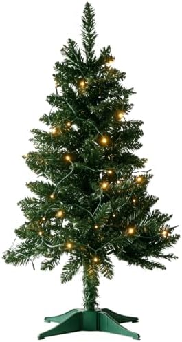 4FT Christmas Tree with Lights - Hinged Small Artificial Xmas Tree - Includes 50 LED String Light, 160 Tips Dense Branches & Detachable Stand - Mini Christmas Decoration Tree for Holiday,Green
