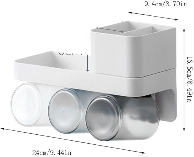 Toothbrush Rack Wall-mounted Toothbrush Storage Box Gray Toothbrush Holder Bathroom Accessories Storage Bracket with Cup Easy to Install Bathroom Toothbrush Holder(S24cm)