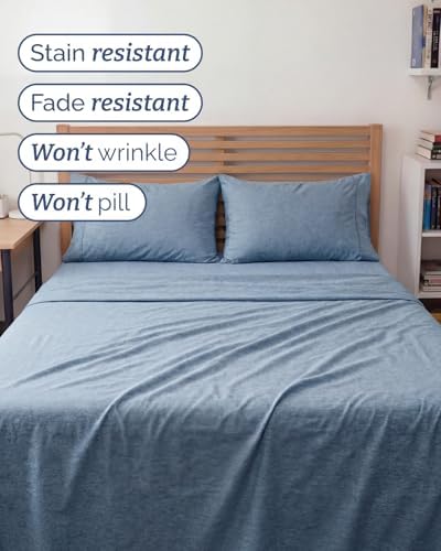 Full XL Sheets - 4 Piece Full XL Sheet Set - Breathable - Heathered Blue
