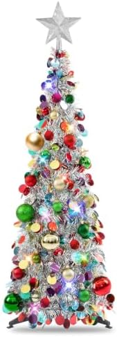 N&T NIETING Pop Up Christmas Tree with Lights & Ornaments, 3FT, Silver