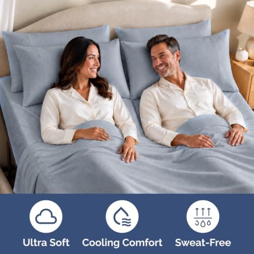 Flex Top Split Head King 4 Piece Sheet Set - Ultra-Soft - Heathered Blue