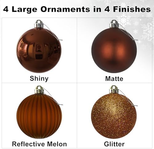 Bronze 4.0" Large Christmas Balls - Christmas Tree Decoration Ornaments Shatterproof Hanging Balls for Birthday Halloween Holiday Wedding Decorations Set of 4pcs
