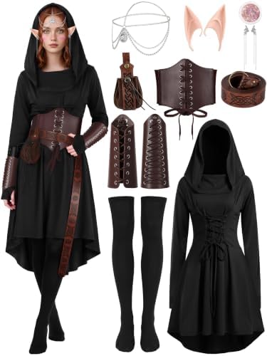 10 Pcs Women Renaissance Halloween Fairy Costumes Medieval Elf Dress S-XXL