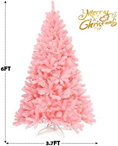 HAPPYGRILL 6FT Artificial Pink Christmas Tree with Stand New PVC Material Rich Thicken Tips Christmas Festival Decoration