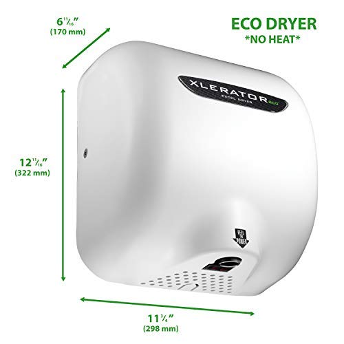 XLERATOReco Hand Dryer, Excel Dryer, XL-BW-ECO-1.1N High Speed Commercial Hand Dryer, White Thermoset Cover, Automatic Sensor, Surface Mounted, Noise Reduction Nozzle, LEED Credits 110/120 Volts