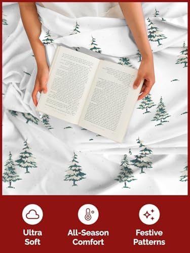 Christmas Sheet Set, Green Xmas Trees, Holiday Xmas Bedding Set - Twin Size