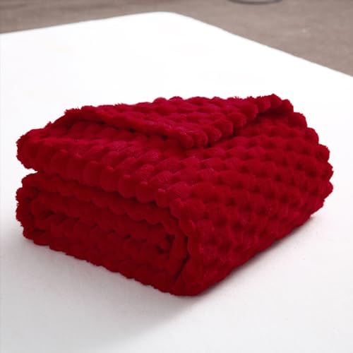 Red Throw Blanket 50"×60" inches Gifts for Mom Fuzzy 3D Jacquard Decorative