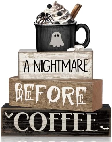 Lineshading 4 Pcs Halloween Farmhouse Tabletop Decor, Ghost Mug Topper