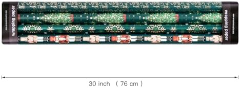 WRAPAHOLIC 30 Inch Nutcracker Christmas Wrapping Paper Roll - Jumbo Roll Green Christmas Tree, Snowflakes and Nutcracker with Metallic Foil Shine Design - 4 Rolls - 30 Inch x 120 Inch Per Roll