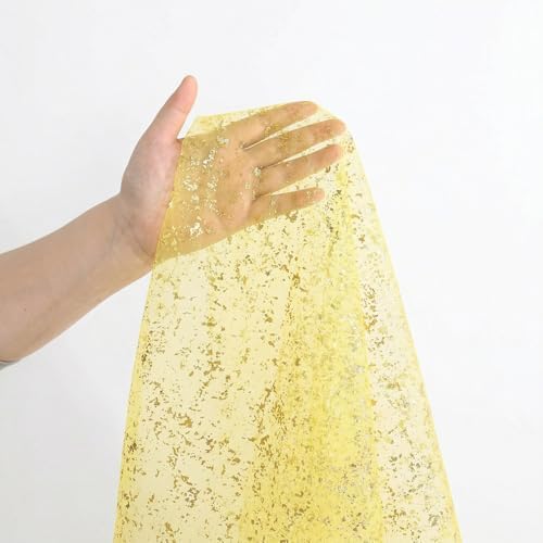 Artoid Mode Light Yellow Gold Gauze Table Runner 59x120 Inch 10FT, Glitter Metallic Foil Sheer Dining Wedding Anniversary Holiday Birthday Table Decor for Home Party