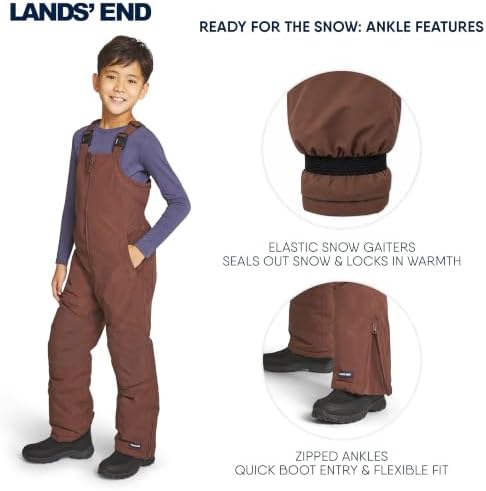 Lands' End Unisex Kids Squall Waterproof Adjustable Insulated Iron Knee Snow Bib Overalls