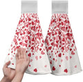 Valentines Day Hanging Kitchen Towels Set of 2 Valentine Pink Love Heart Hand Towels with Hanging Loops Holiday Wedding Romantic Dish Washcloth Soft Absorbent Tea Bar Bath Tie Towel