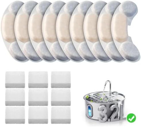 Smartoo Official 9 PCS Filters & 9 Sponge for 3.2L/108oz Pet Water Fountain