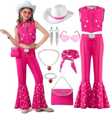 Spooktacular Creations Girls Western Outfit, Pink Cowgirl Costume, Disco Movie Dress Up for Halloween Cosplay Party