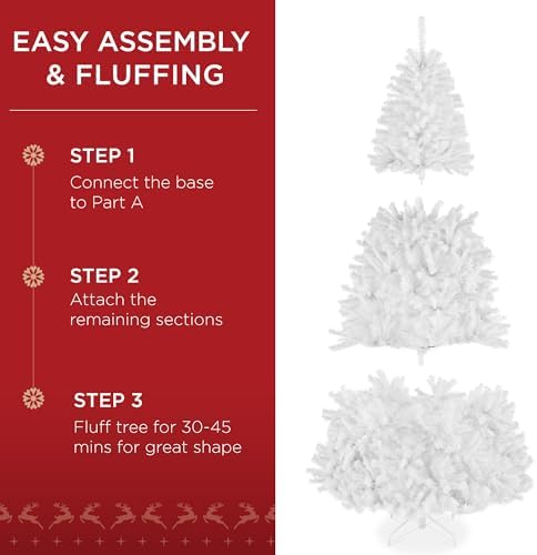 Best Choice Products Artificial Christmas Tree, 6ft Premium Pre-Lit Realistic Spruce Holiday Décor w/Dense Branches, Metal Base - White Spruce