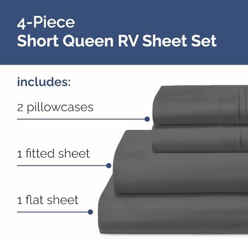 Short Queen Size 4 Piece Bed Sheet Set - RV Short Queen Sheets - Charcoal